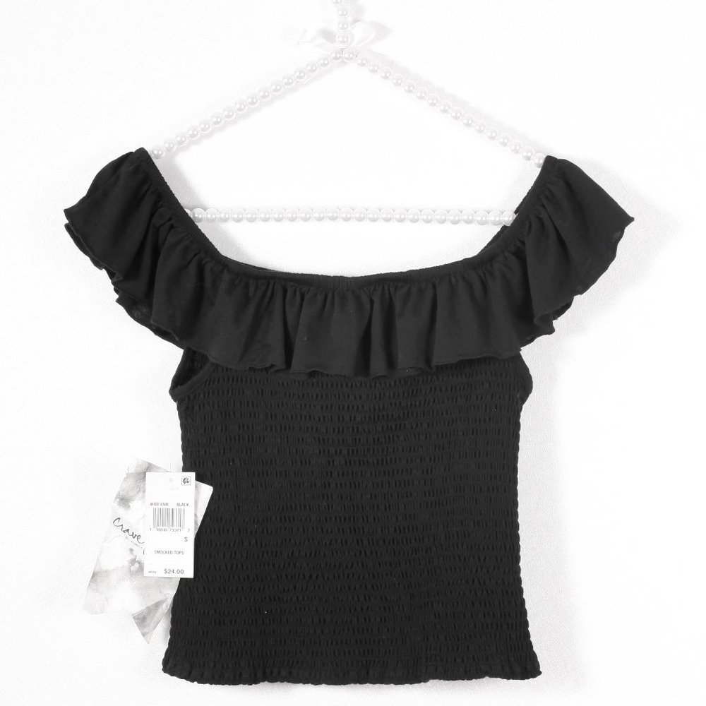 NWT Ruffle Off-Shoulder Ruched Crop Top, S